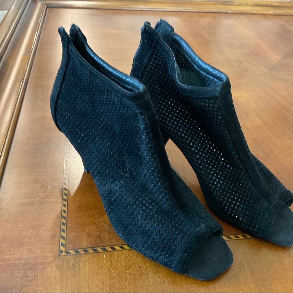 INC International Concepts Black Perforated Peep-Toe Ankle Booties